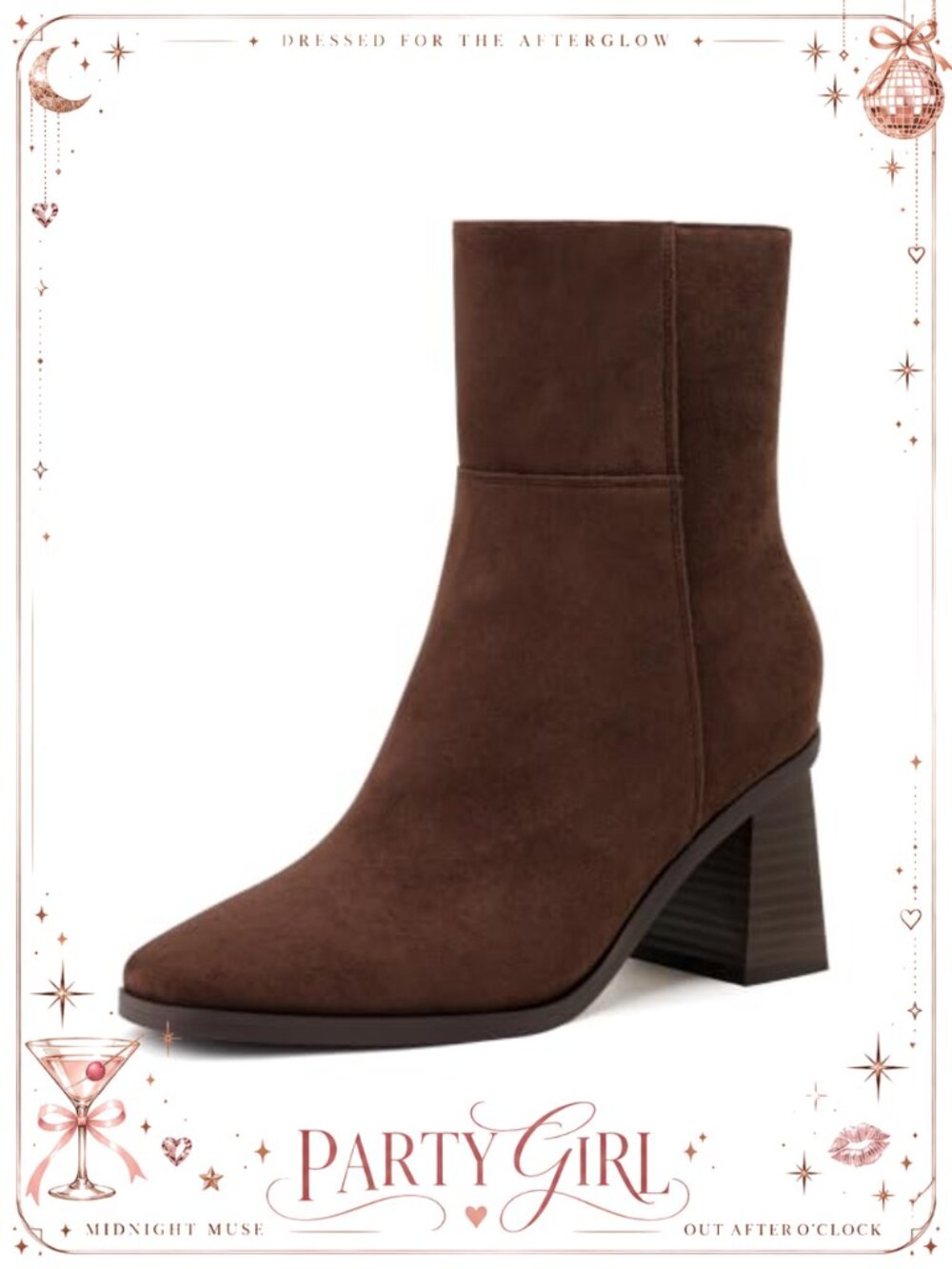 Square Toe Block Low Heel Ankle Booties Dress Boots Side Zipper